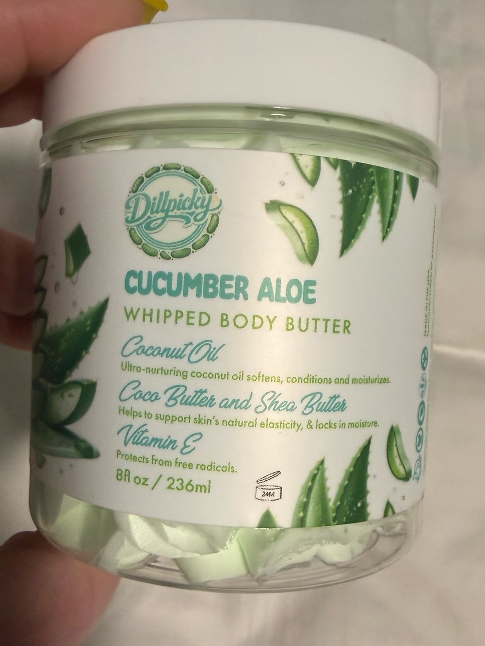 Dillypicky Cucumber Aloe Whipped Body Butter - Light Green & White